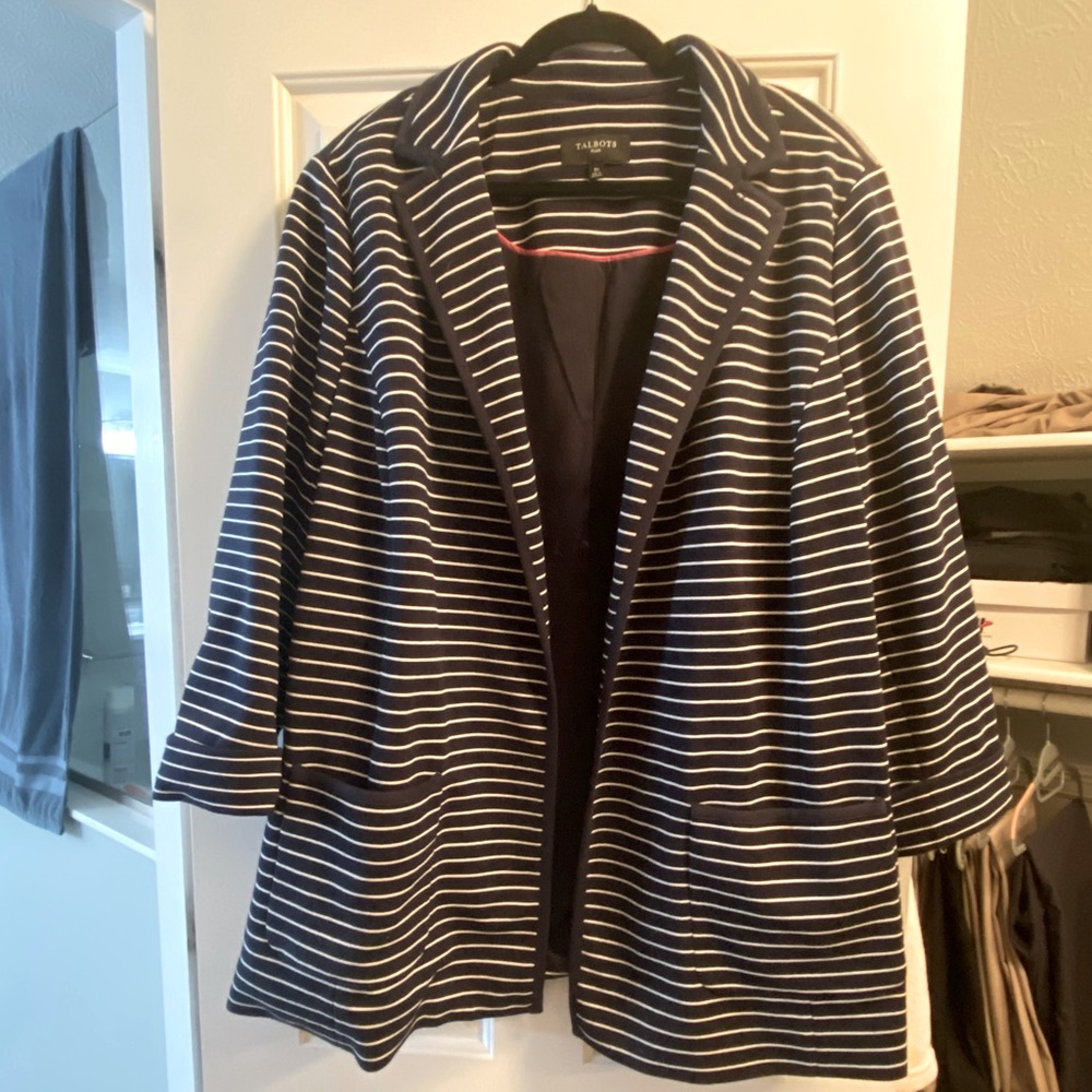 Talbots blue and white striped plus size jacket